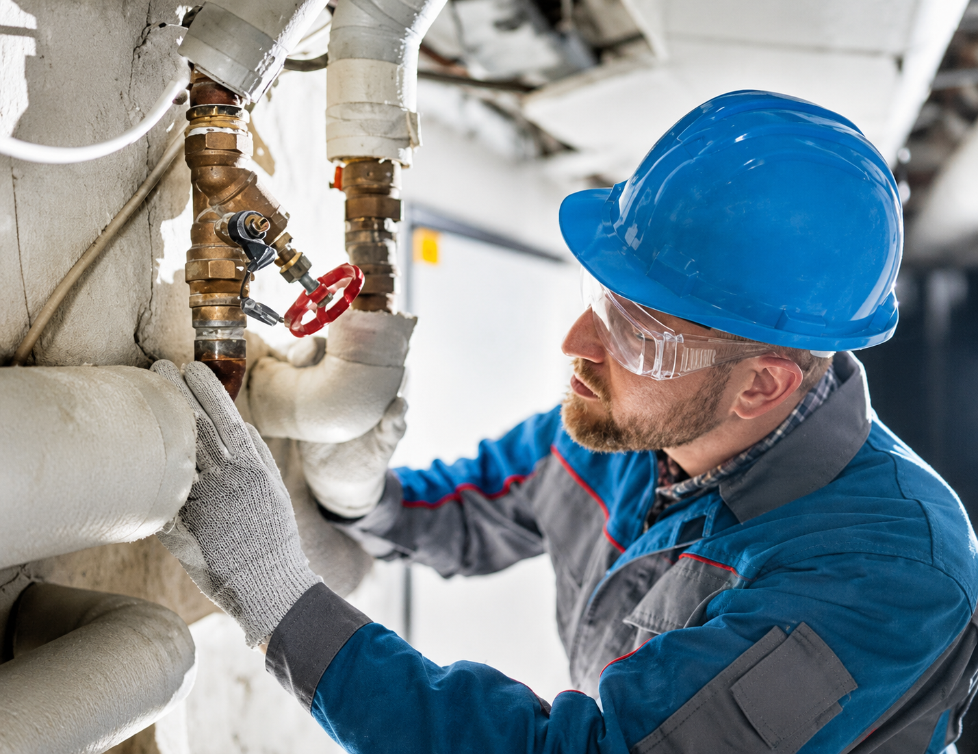 Plumber examining household water pipes